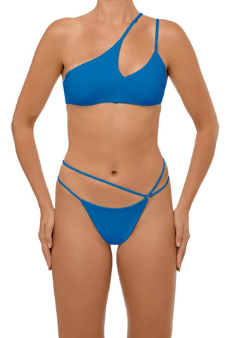 C1064# COBUNNY  Solid Color Bandeau Top High Cut High Waist Bottom Bikini Sets