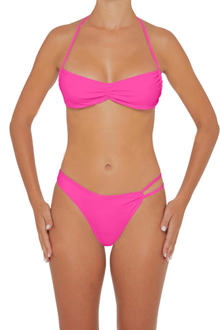 C1017# Solid Bandeau Back Hook Closure Brazilian Cheeky Bikini Sets