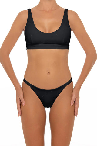 A186# Black Solid Crop Tank High Cut Bikini Set *