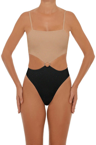 C1010# Classic Solid Plunge Cross Back High Cut One Piece Swimsuit