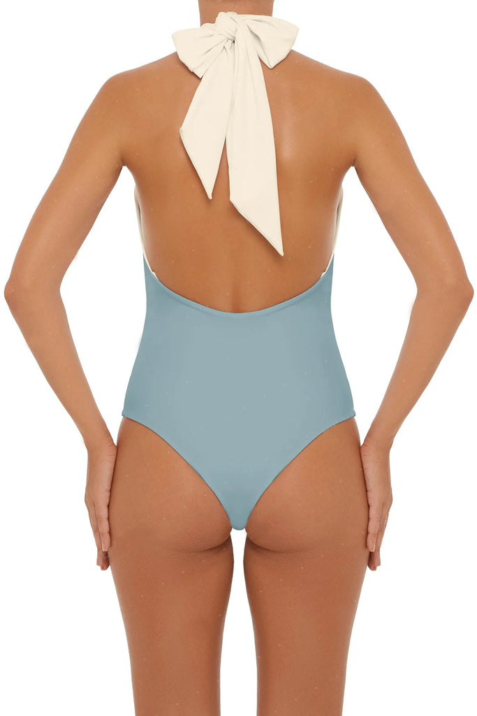 C1015# Deep Plunge Scoop Back Front String High Cut One Piece Swimsuit