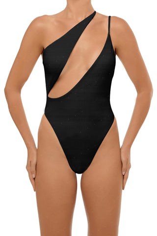 C1028# Solid Front Ring Classic Back Cut Out High Cut One Piece Swimsuit