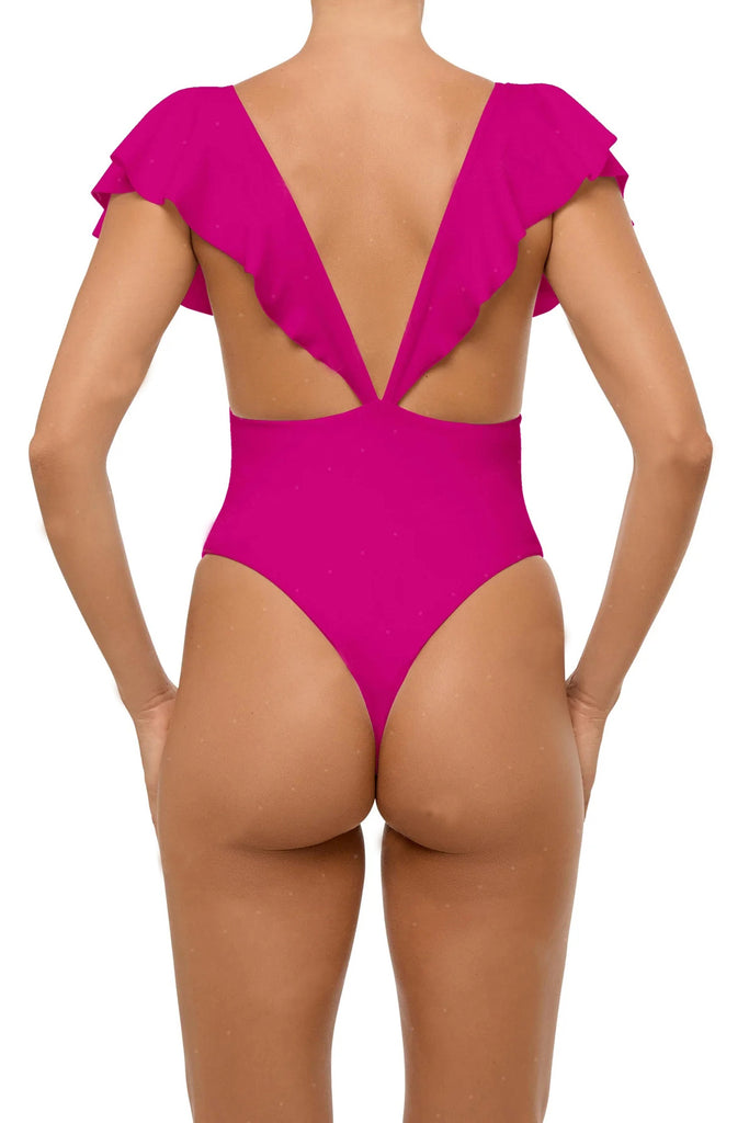 C1054# COBUNNY Deep Plunge Backless Halter High Cut One Piece Swimsuit