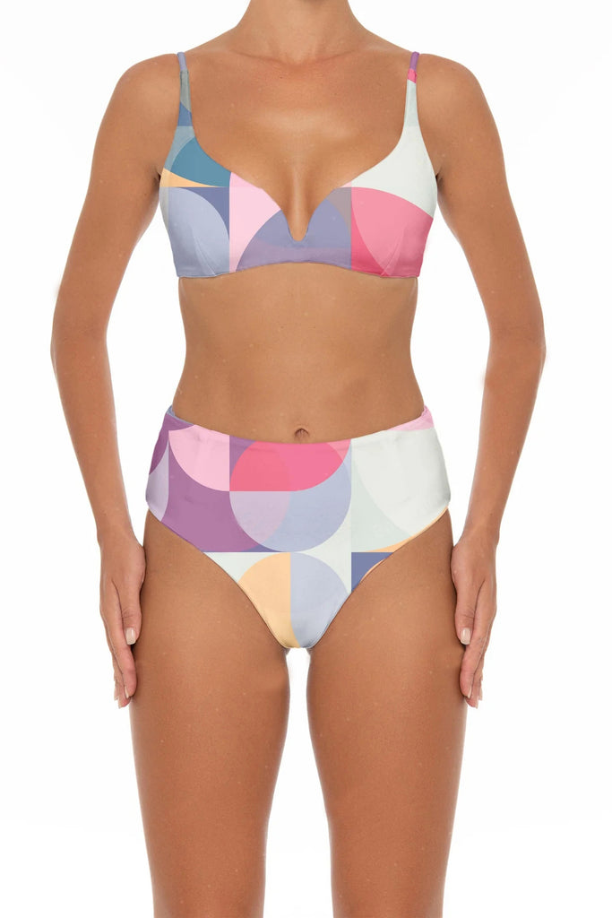 A212# Color Block Geometric Print Plunge Bikini Set*