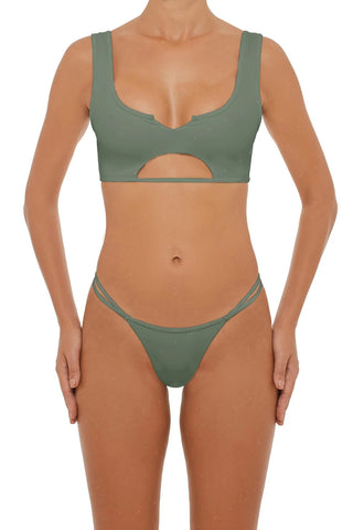 A454# COBUNNY Color Block Strappy Cut Out High Neck Cross Back Bikini Set *