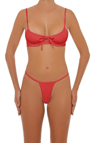C1001# Solid Back Tie Strip Pattern Side String Brazilian Thong Bikini Sets