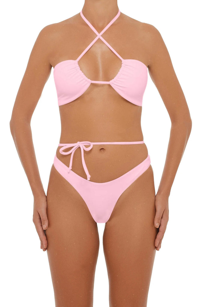 C1002# Solid Bralette Tie Side Cheeky Triangle Bikini Sets*