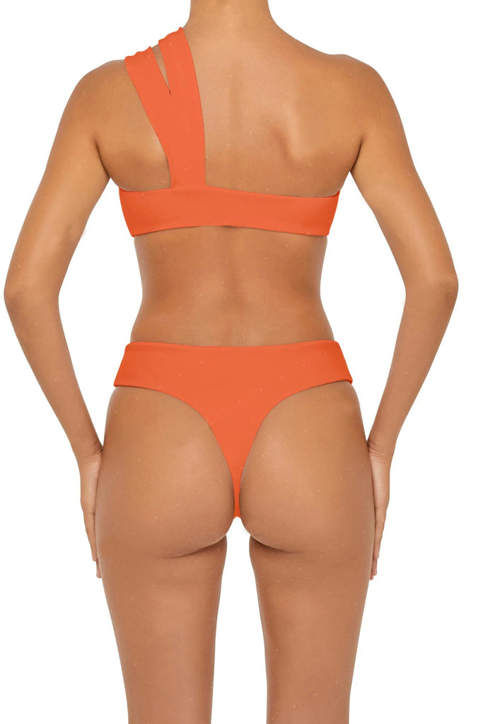 C1025# Classic Solid Color Bandeau One Shoulder Middle Rise String Bikini Sets