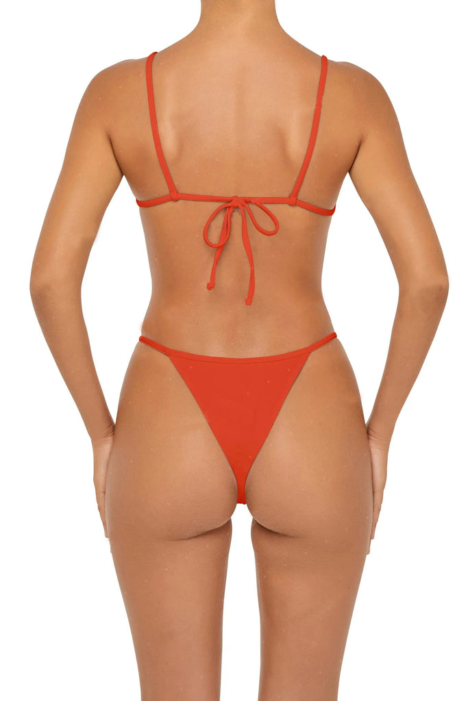 C1027# Solid Bandeau Top Side Tie Brazilian 3/4 Pucker Bikini Set