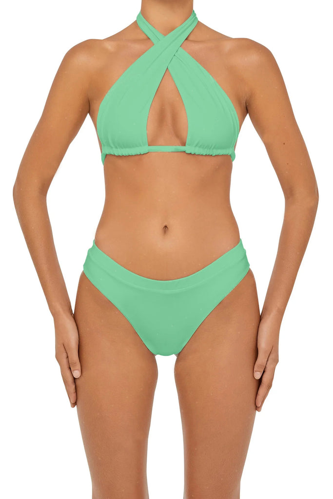 C1031# Ruffled Bandeau Top Side String Brazilian Cheeky Bikini Sets