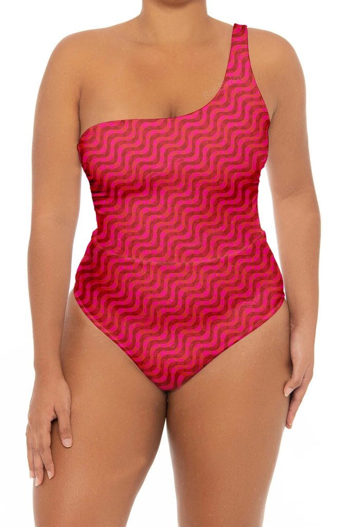 C1074# Plus Size Printed Plunge Backless Cutout One Piece Swimsuit