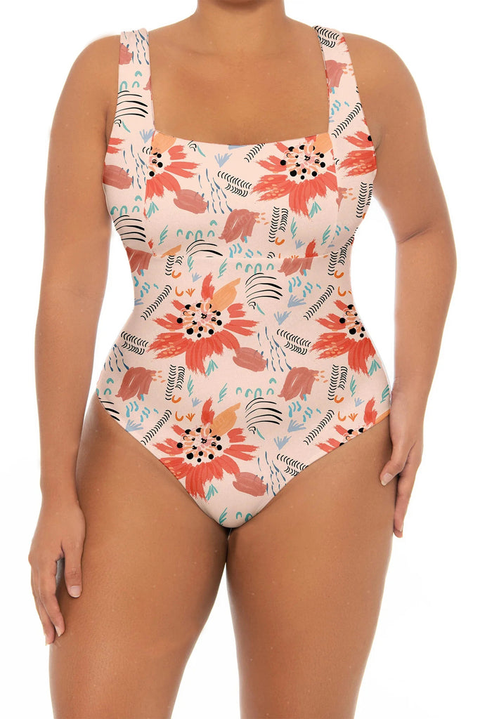 C1075# Plus Size COBUNNY Striped Cut out One Piece Swimsuit