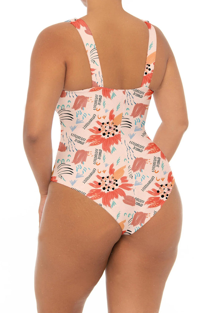 C1075# Plus Size COBUNNY Striped Cut out One Piece Swimsuit