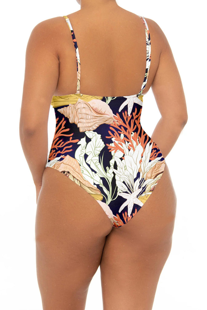 Classic Printed Plus Size V Neck Adjustable Straps One Piece Swimsuit