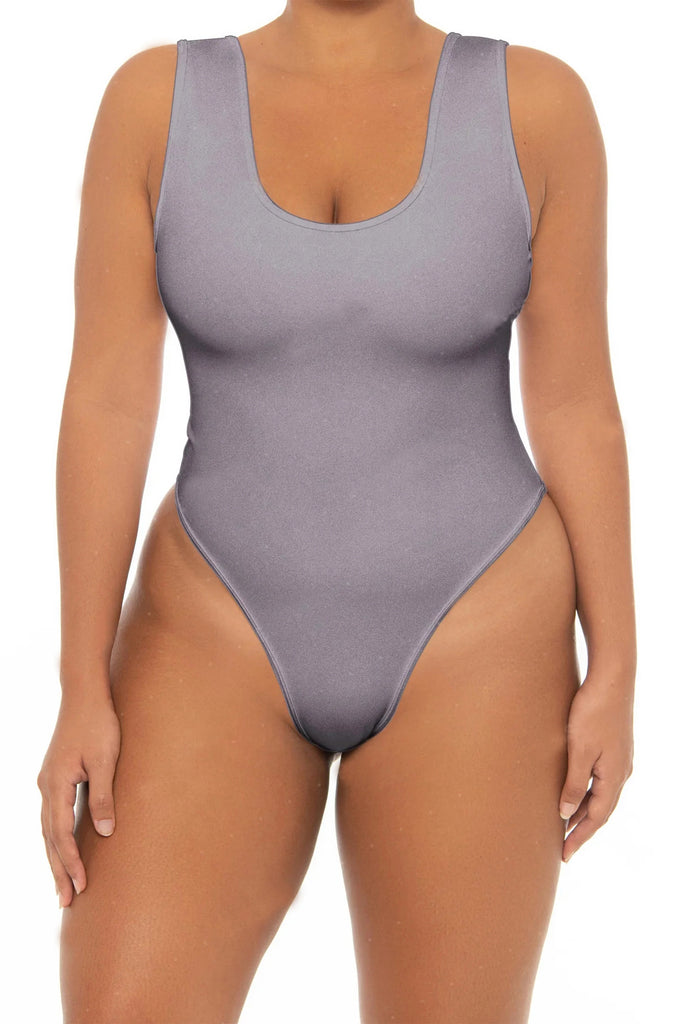 Plus Size Scoop Neck and Round Back One Piece Swimsuit