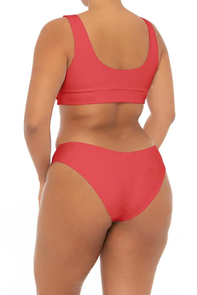 Classic Solid Color Plus Size Round Neck Round Back Mid Rise Bikini Sets