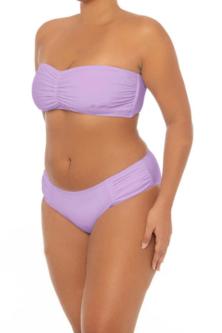 C1076# Plus Size COBUNNY Solid Color Bandeau Top High Waist Bikini Sets